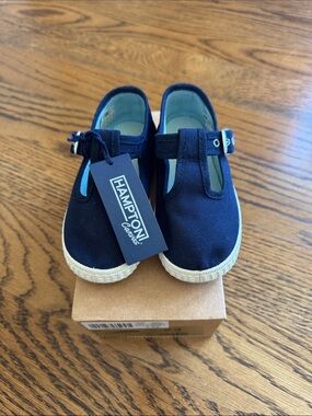 Trotters London Hampton Canvas navy toddler t strap 🇬🇧 sz 23 7 8